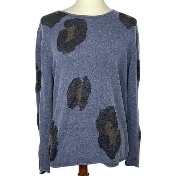 Paperwhite Sweater Womens XL Blue Black Brown Animal Print Wool‎ Angora Rayon - Picture 1 of 10